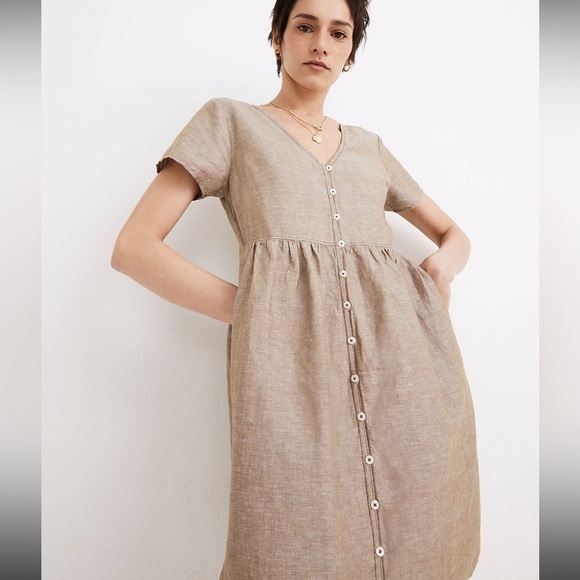 Madewell V-Neck Button Front Mini Dress AL713 XS brown - Picture 3 of 4